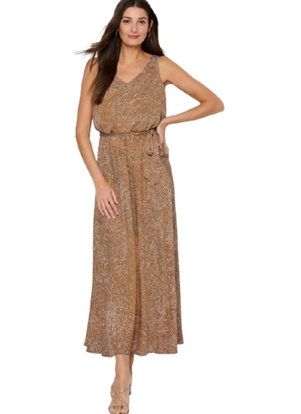 NIC+ZOE Womens Swirling Sands Bianca Dress Large Neutral Tan White Tank NWT - Picture 1 of 13